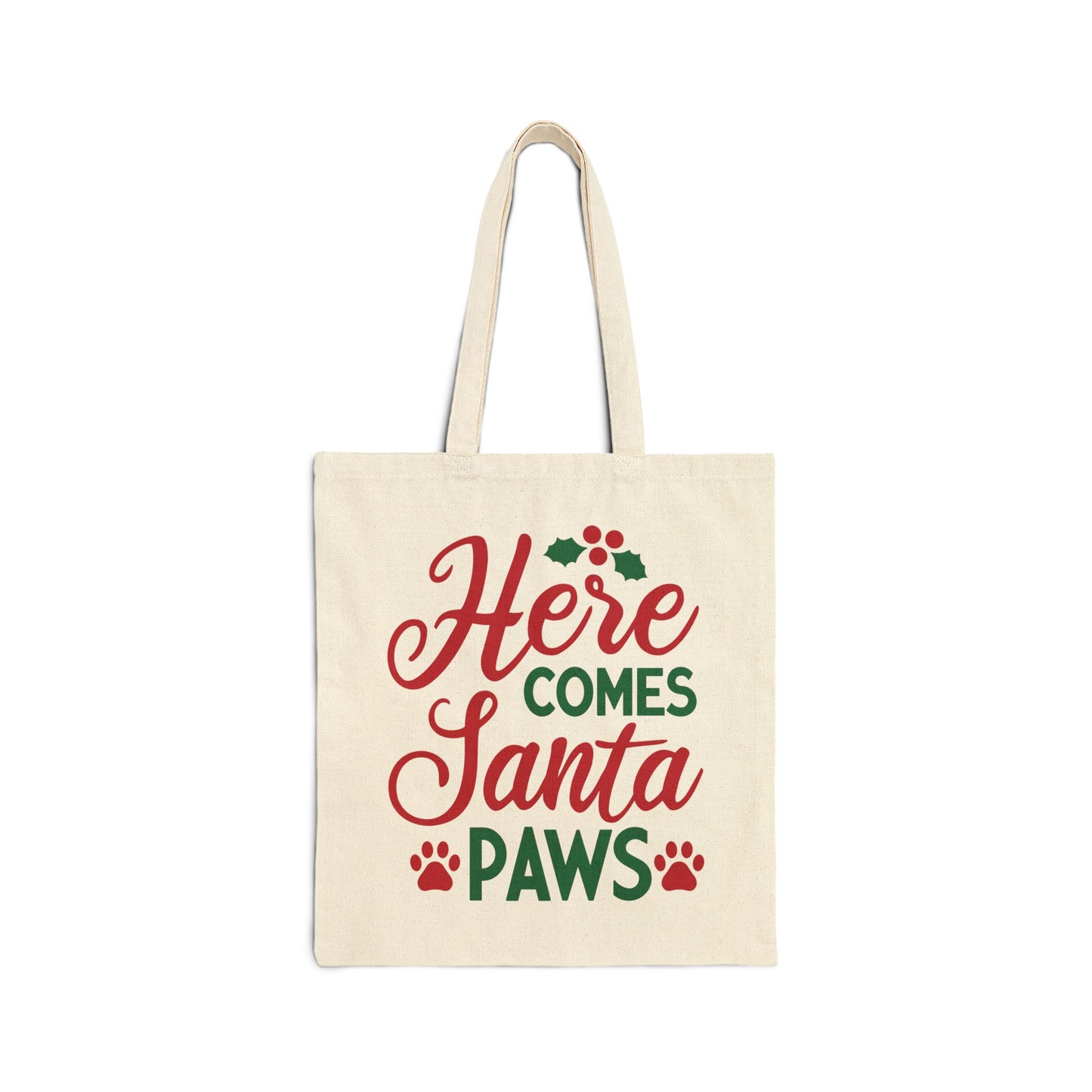 Here Comes Santa Paws Bag. Cotton Canvas Tote Bag