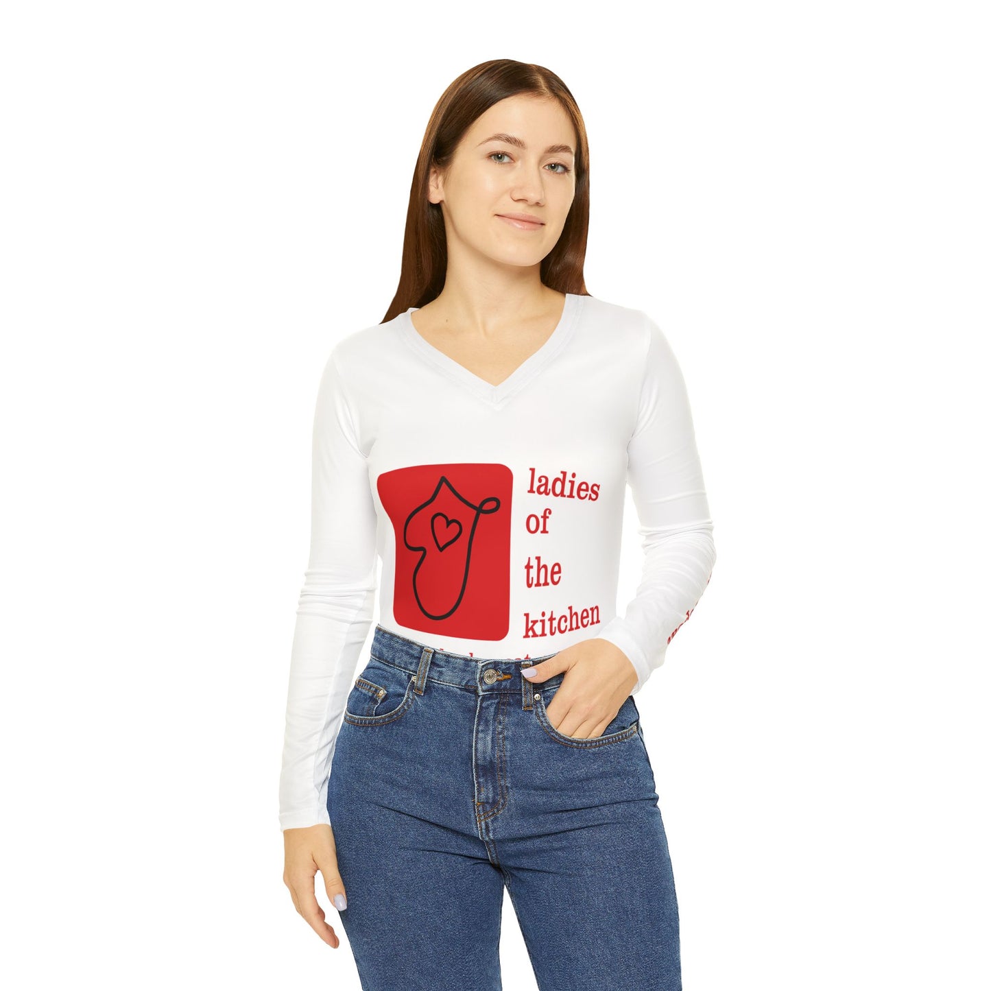 Ladies Of The Kitchen V-Neck. Women's Long Sleeve V-neck Shirt (AOP)