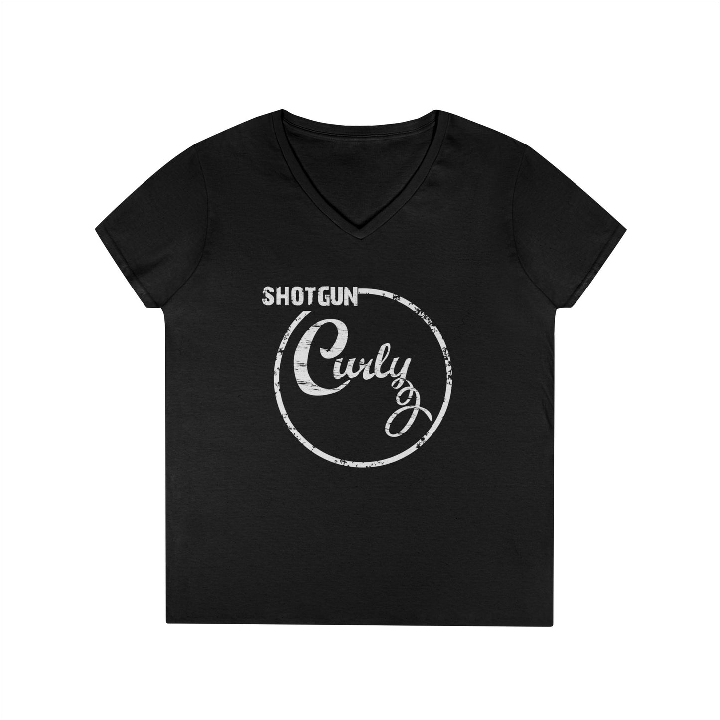 Shotgun Curly Ladies V-Neck T-Shirt - Trendy Graphic Tee for Curly Hair Lovers