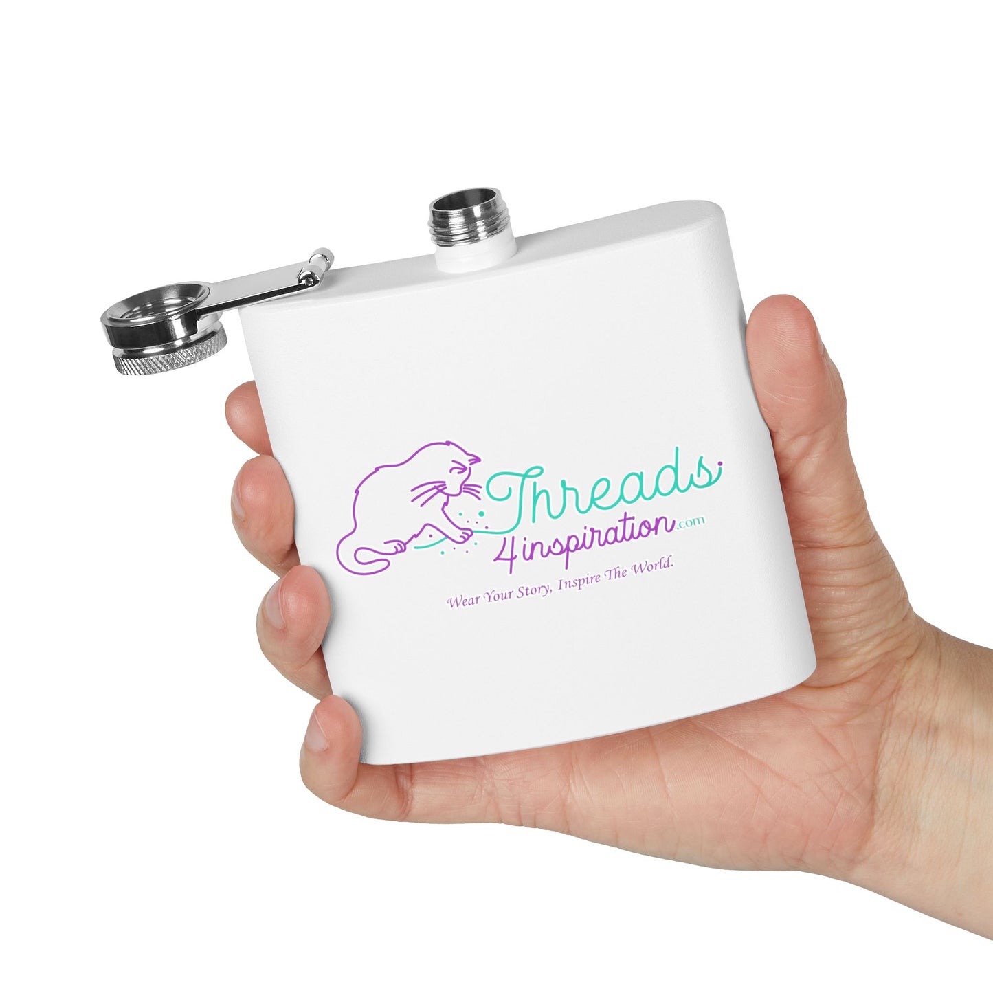 Inspirational Cat Stainless Steel Flask - 6oz Travel Liquor Bottle
