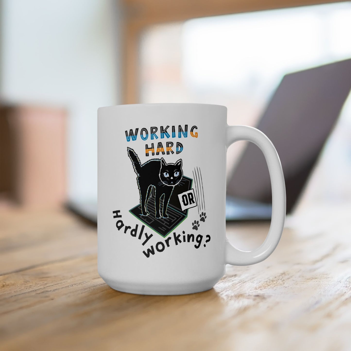 Working Hard Hardly Working Cat Mug. Ceramic Mug, (11oz, 15oz)