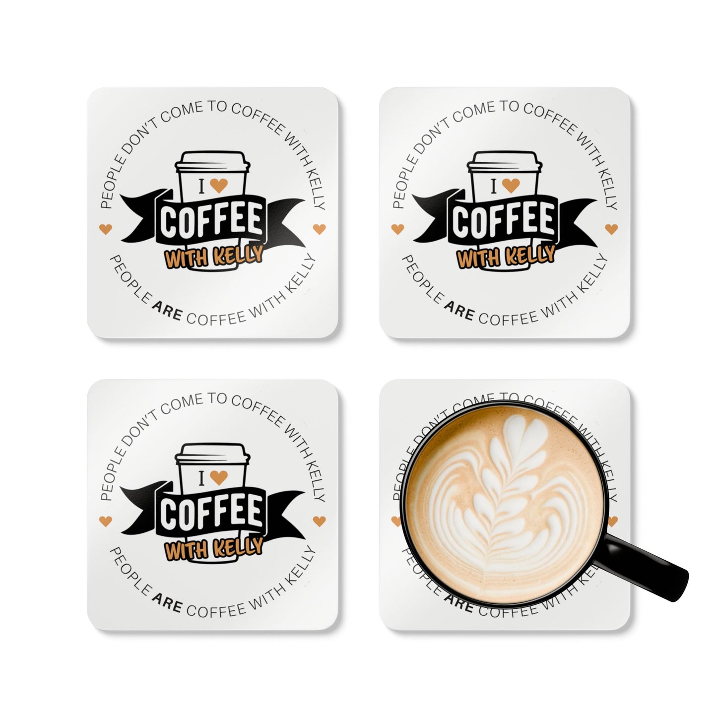 Coffee With Kelly Coaster Set, Personalized Cork Coasters, Fun Drinkware, Housewarming Gift, Unique Kitchen Decor