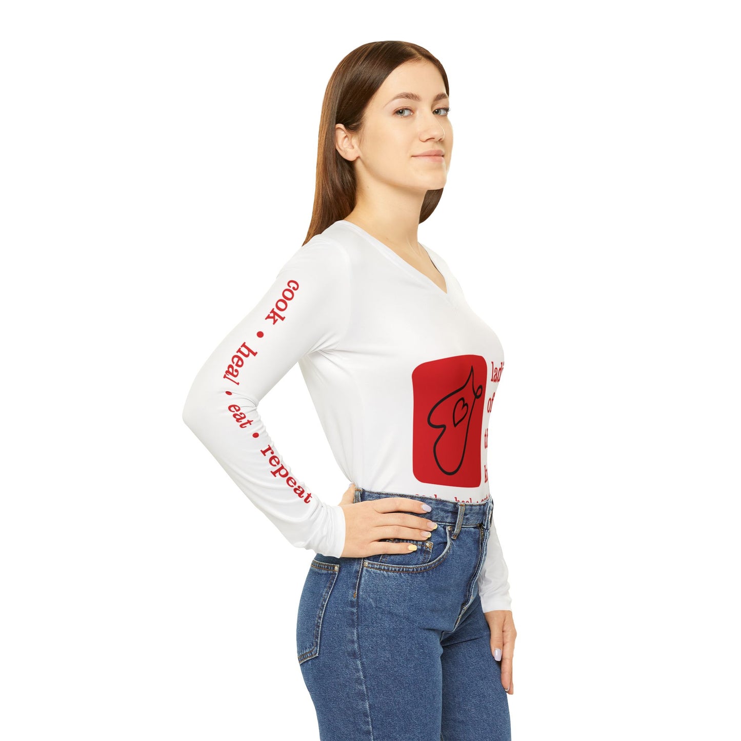 Ladies Of The Kitchen V-Neck. Women's Long Sleeve V-neck Shirt (AOP)