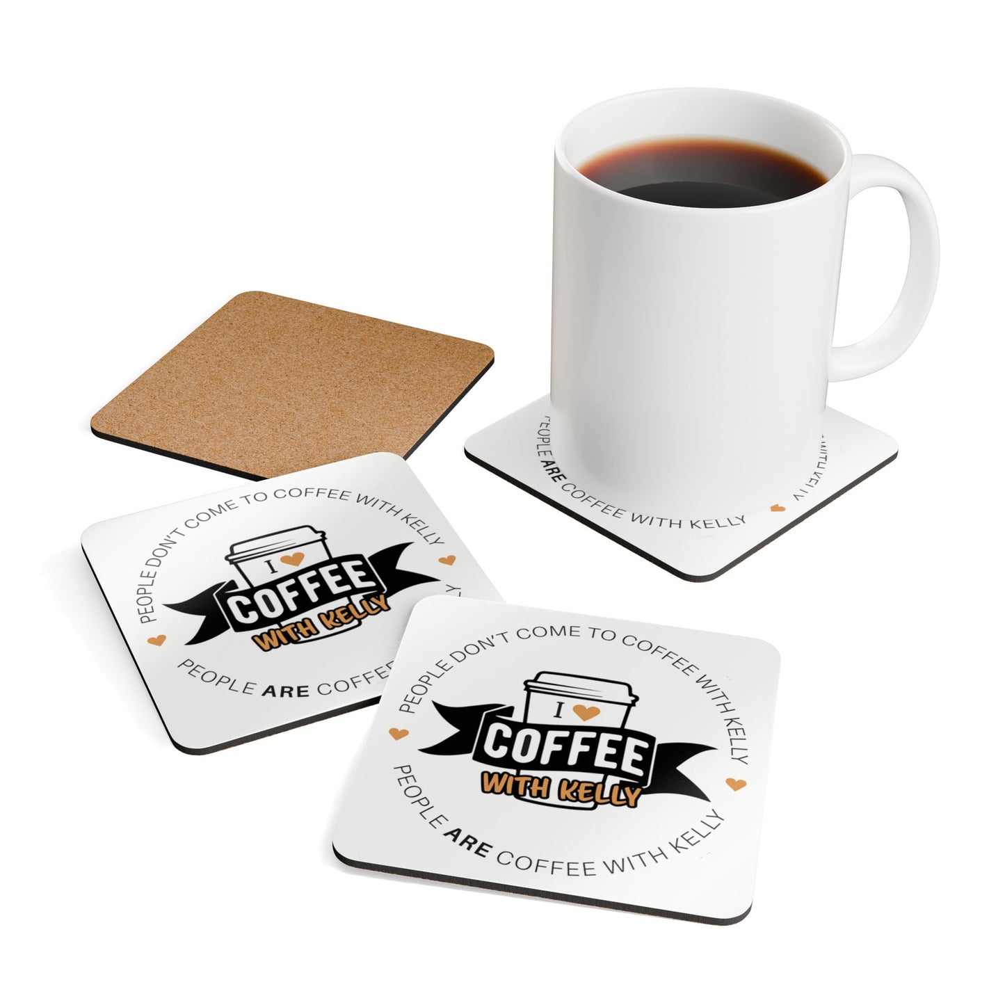 Coffee With Kelly Coaster Set, Personalized Cork Coasters, Fun Drinkware, Housewarming Gift, Unique Kitchen Decor