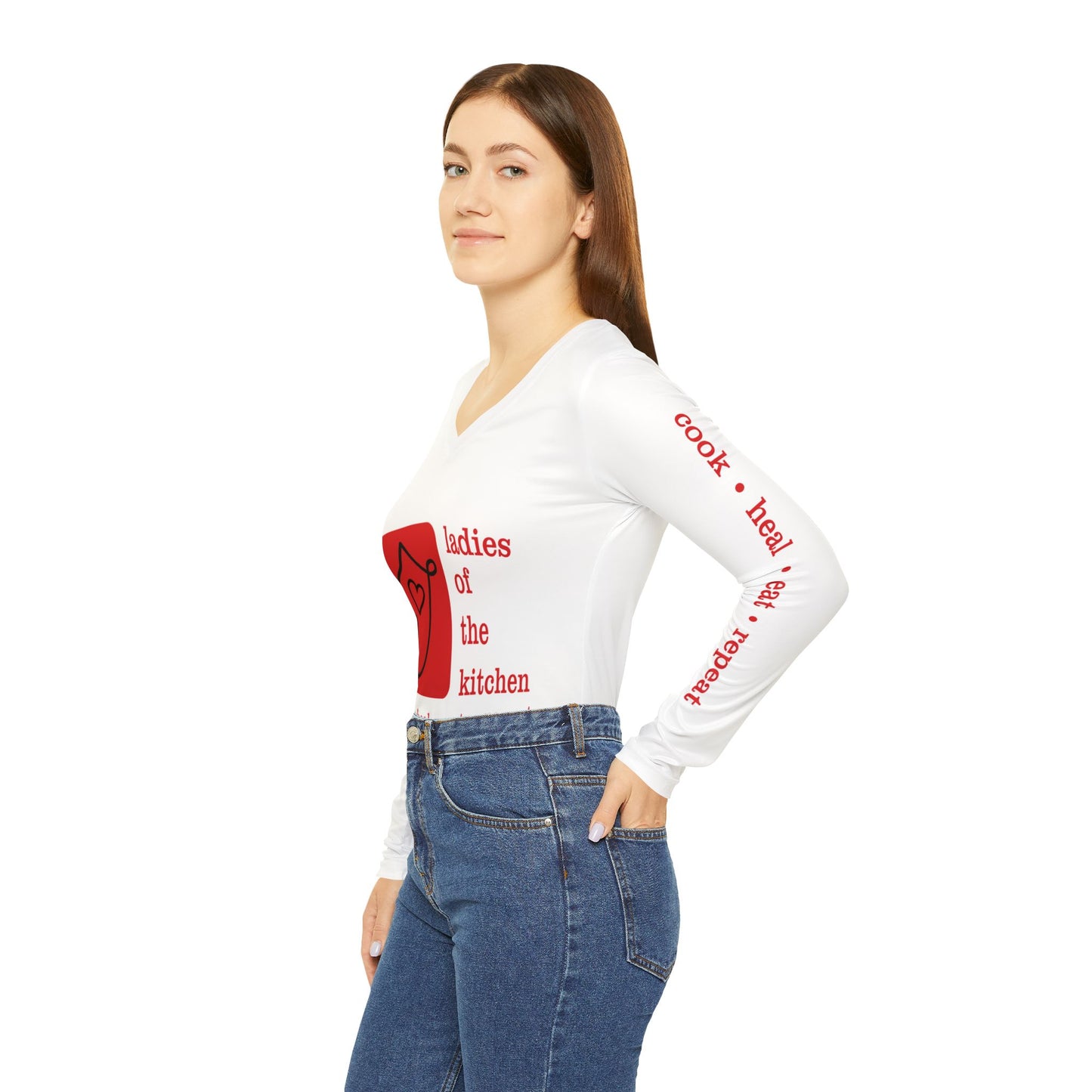 Ladies Of The Kitchen V-Neck. Women's Long Sleeve V-neck Shirt (AOP)