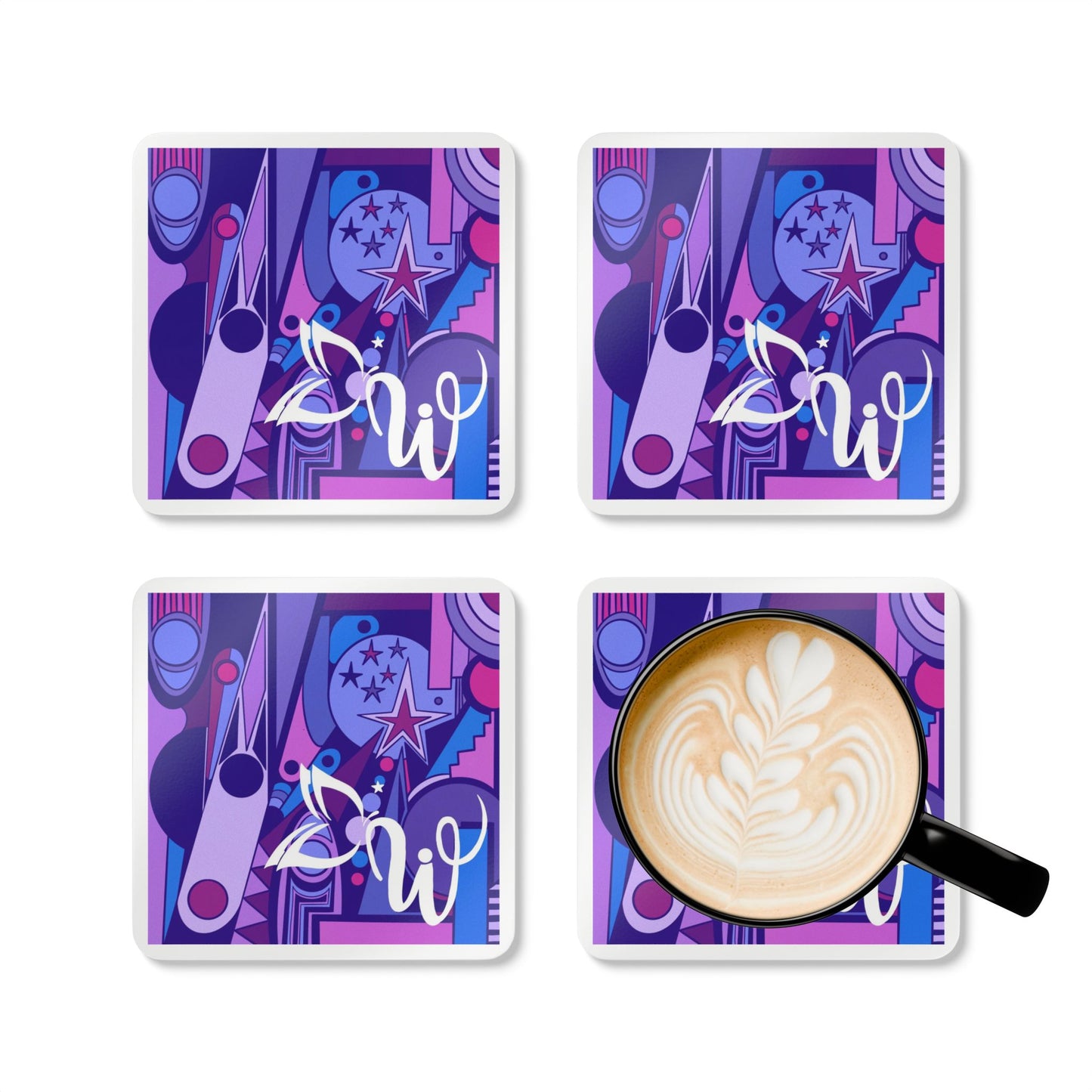 WTH 4 Piece Set Artistic Corkwood Coaster Set - Colorful Abstract Design