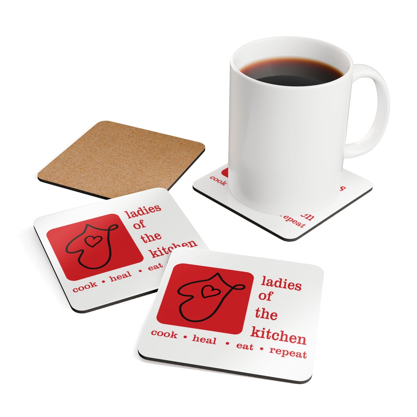 Ladies of the Kitchen Corkwood Coaster Set 4 piece. - Eat, Heal, Repeat