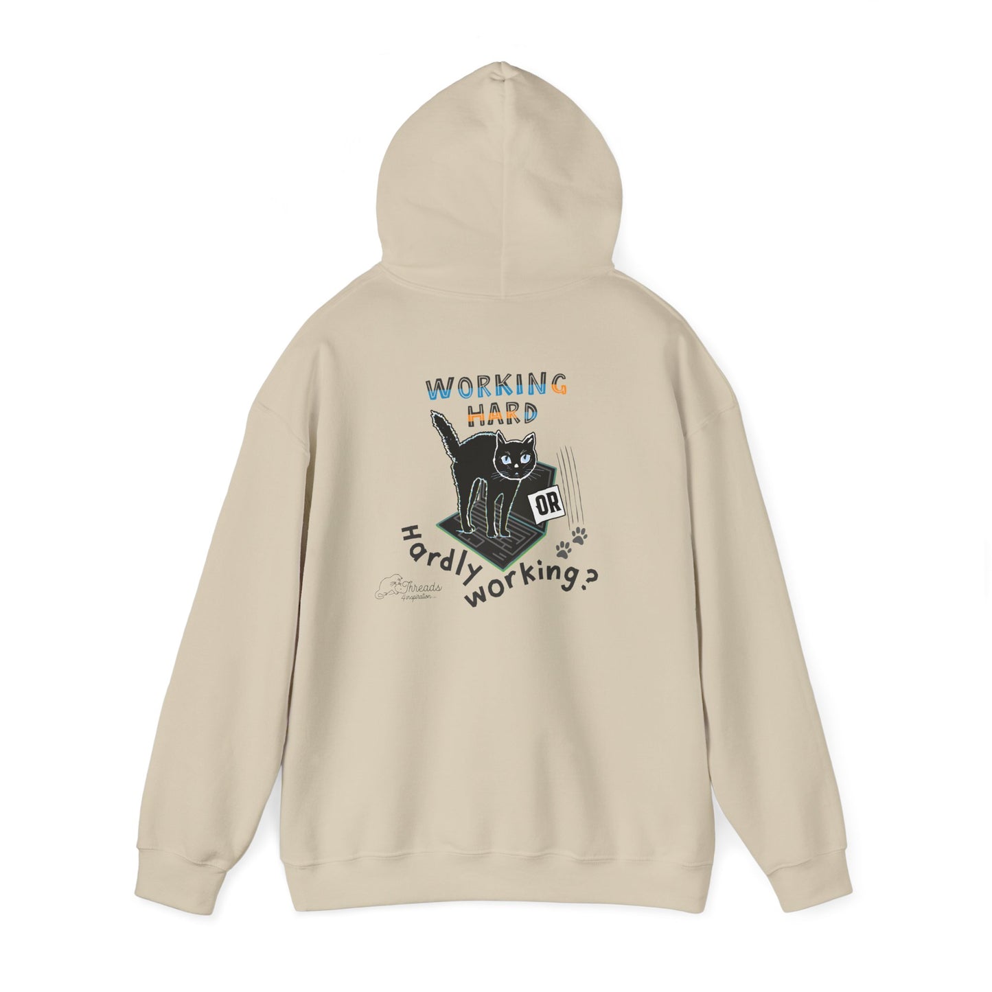 Working Hard Hardly Working Cat Hoodie. Unisex Heavy Blend™ Hooded Sweatshirt