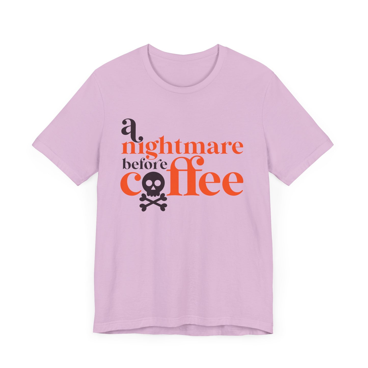 A Nightmare before Coffee Purple T-shirt. Halloween Fun on a shirt for get togethers and parties