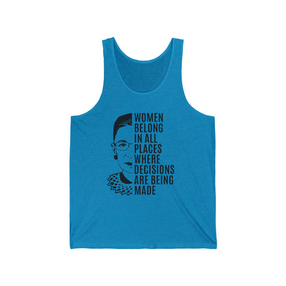 Women Belong Where Decisions Are Being Made. Lead-Empower-Change. Unisex Jersey Tank