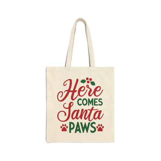 Here Comes Santa Paws Bag. Cotton Canvas Tote Bag