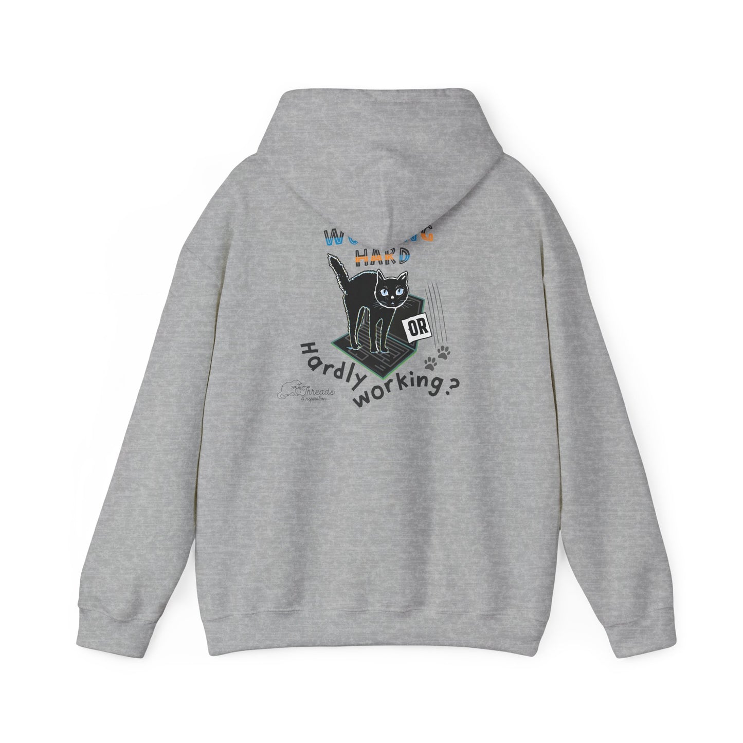 Working Hard Hardly Working Cat Hoodie. Unisex Heavy Blend™ Hooded Sweatshirt