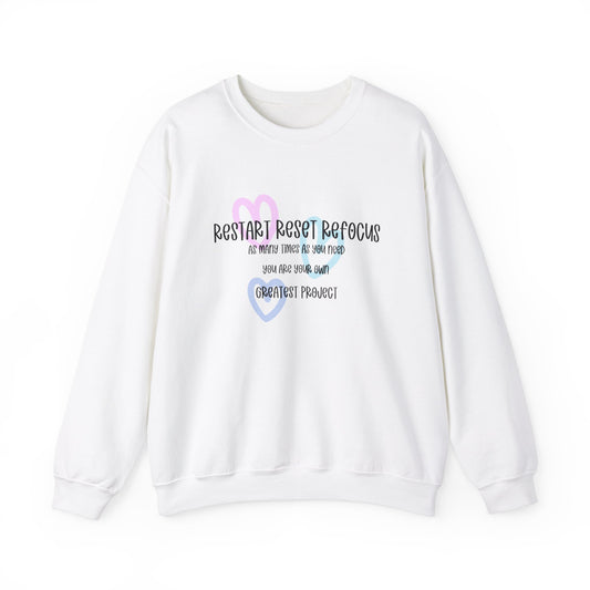 Restart Reset Refocus Inspirational Sweat Shirt. Unisex Heavy Blend™ Crewneck Sweatshirt