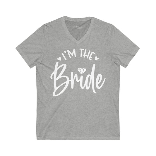 I'm The Bride White Print T-shirt. Unisex Jersey Short Sleeve V-Neck Tee