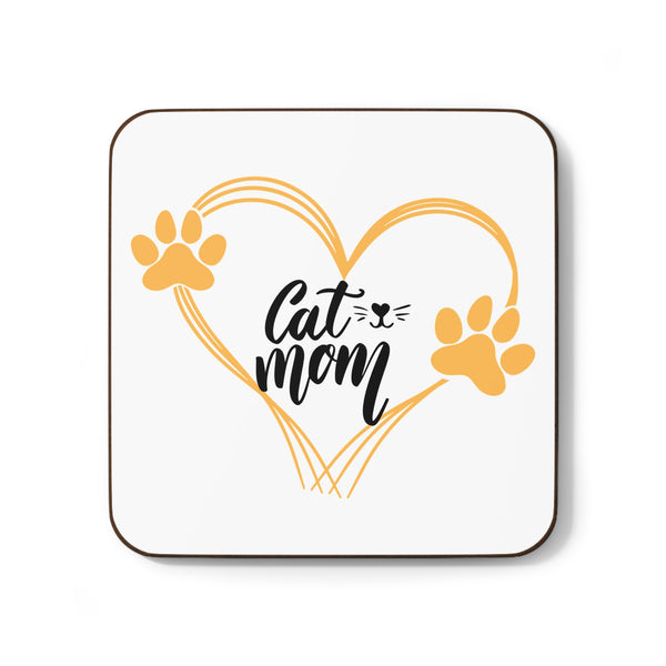 Mothers Day Cat Mom Hardboard Coaster - Heart Design for Pet Lovers