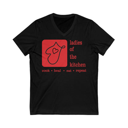 Ladies Of The Kitchen V-Neck T-shirt. Unisex Jersey Short Sleeve V-Neck Tee