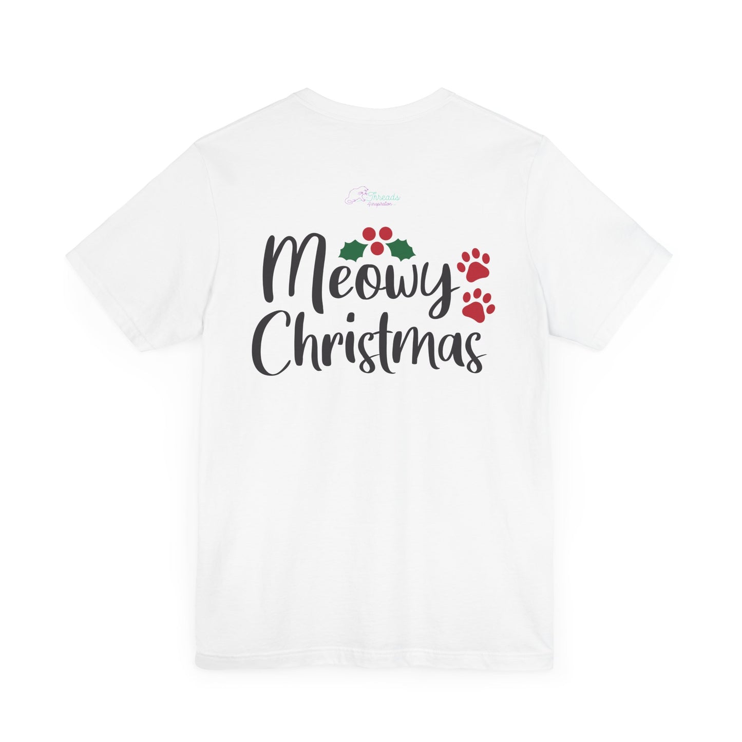 Meowy Catmas Christmas Cat T-Shirt. Unisex Jersey Short Sleeve Tee