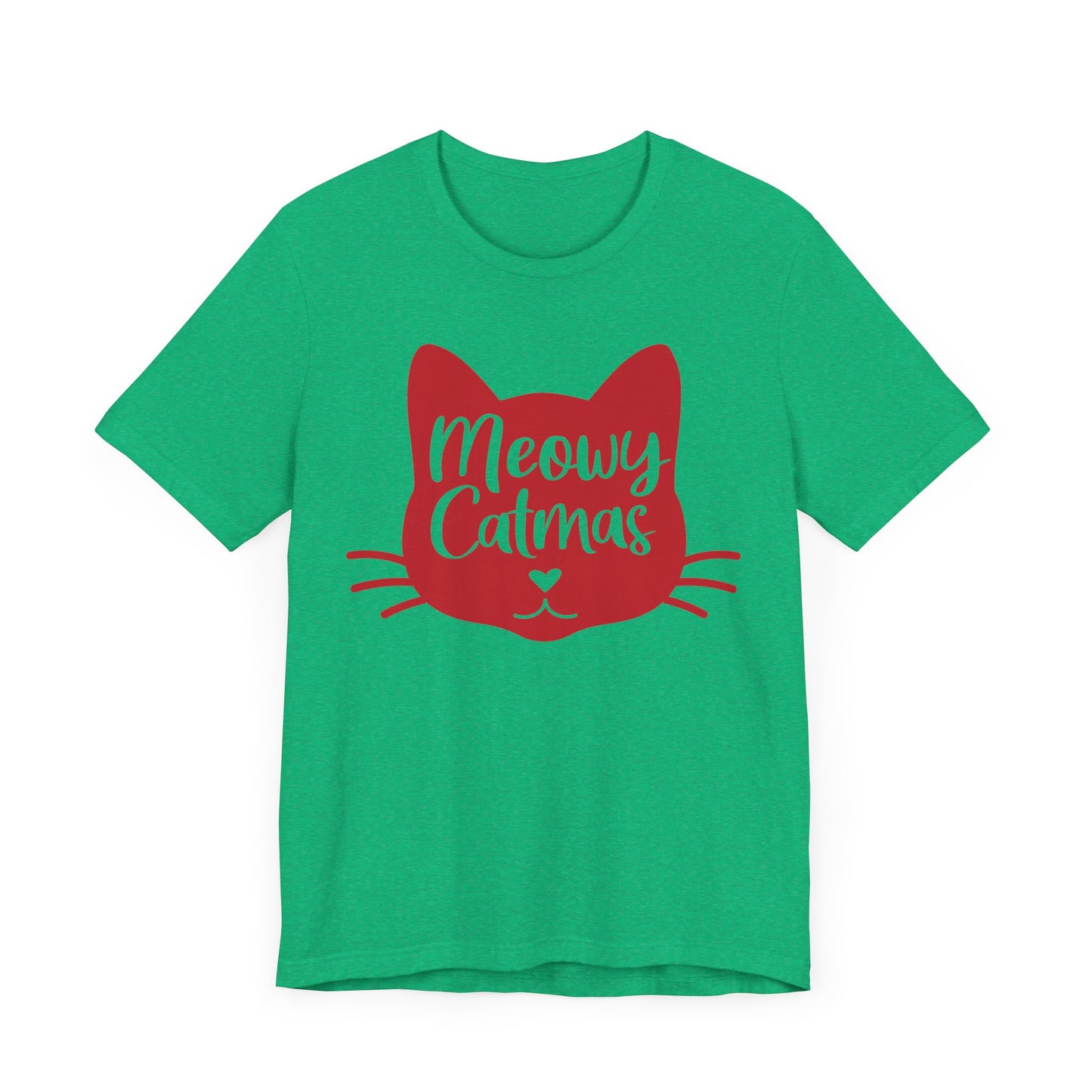 Meowy Catmas Christmas Cat T-Shirt. Unisex Jersey Short Sleeve Tee