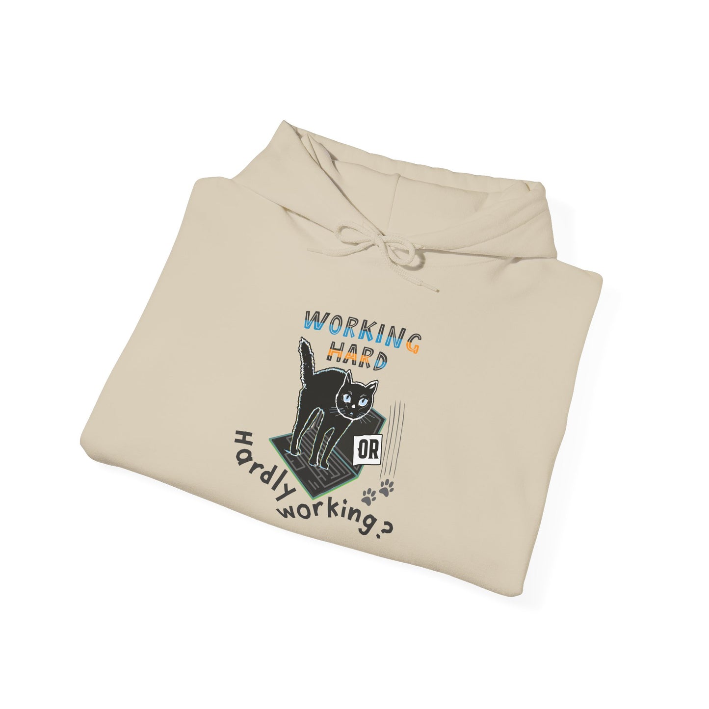 Working Hard Hardly Working Cat Hoodie. Unisex Heavy Blend™ Hooded Sweatshirt