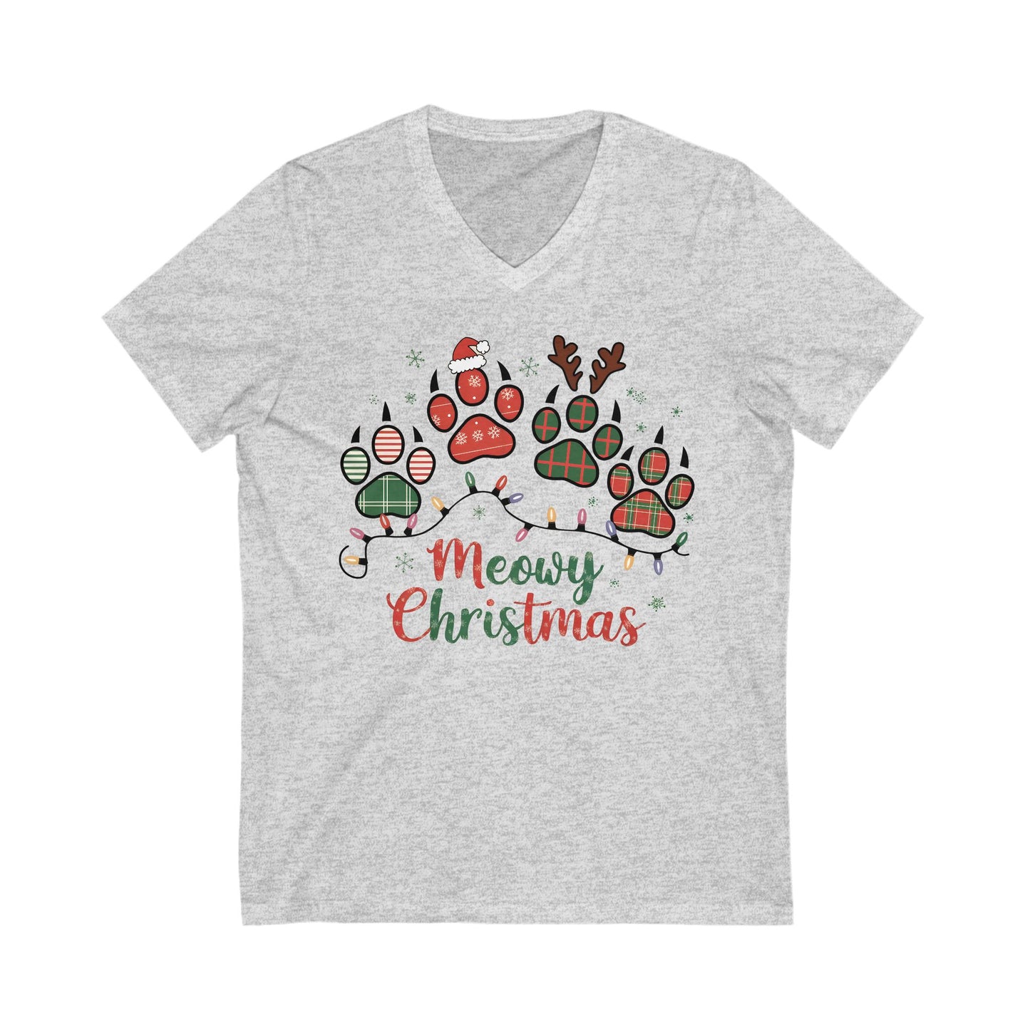 Meowy Christmas Shirt. Unisex Jersey Short Sleeve V-Neck Tee