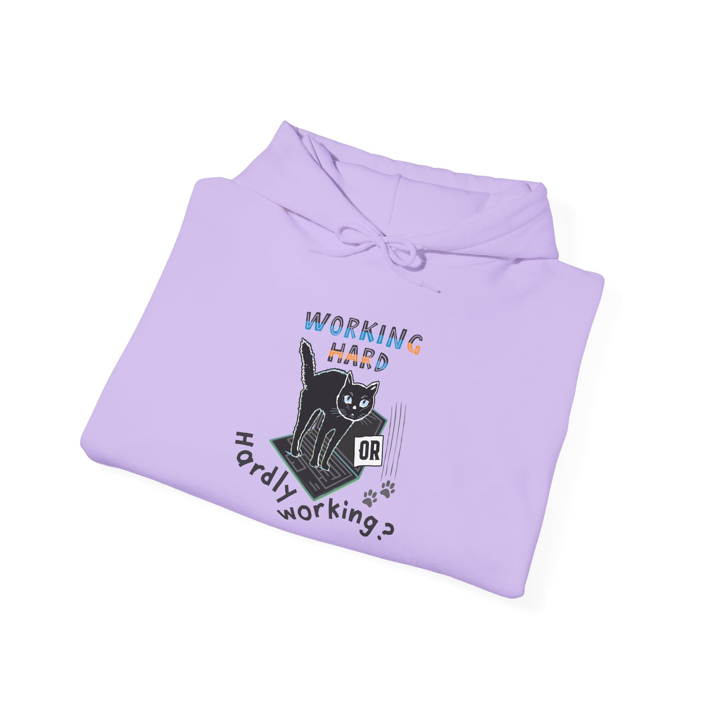 Working Hard Hardly Working Cat Hoodie. Unisex Heavy Blend™ Hooded Sweatshirt