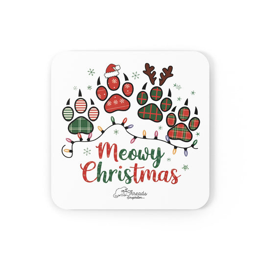 Meowy Christmas Coaster. Hardboard Back Coaster