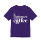 A Nightmare before Coffee Purple T-shirt with White Print. Halloween Fun on a shirt for get togethers and parties.