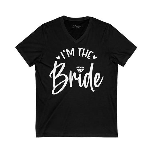 I'm The Bride White Print T-shirt. Unisex Jersey Short Sleeve V-Neck Tee