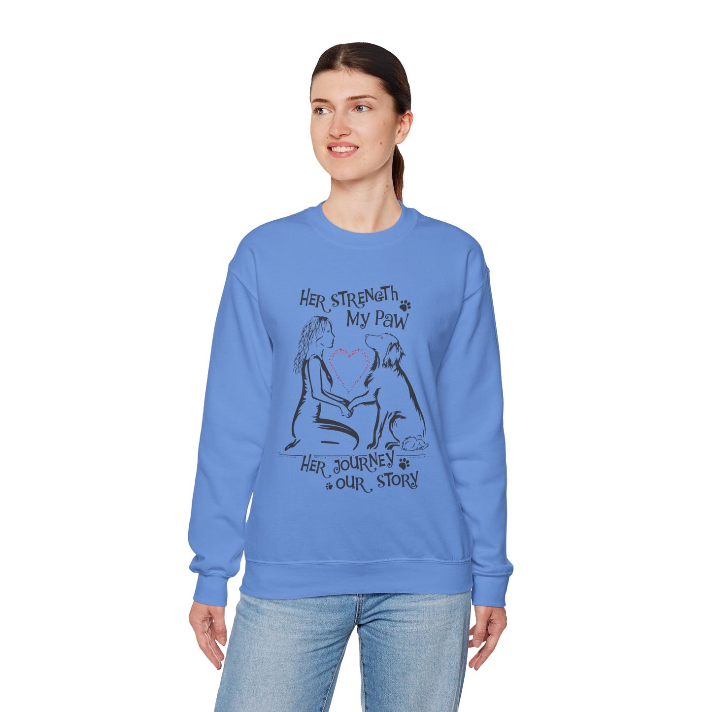 Her Strength My Paw Her Journey Our Story Dog Sweat shirt. Unisex Heavy Blend™ Crewneck Sweatshirt