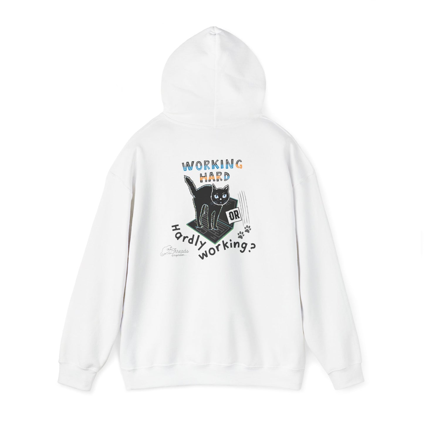 Working Hard Hardly Working Cat Hoodie. Unisex Heavy Blend™ Hooded Sweatshirt