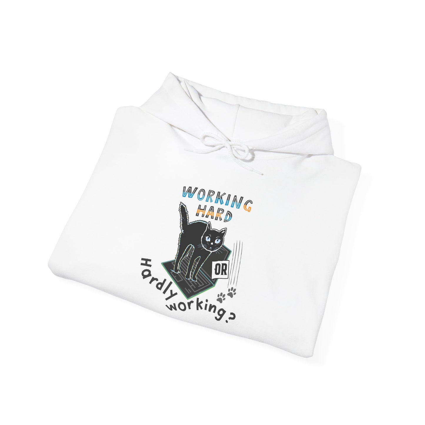 Working Hard Hardly Working Cat Hoodie. Unisex Heavy Blend™ Hooded Sweatshirt