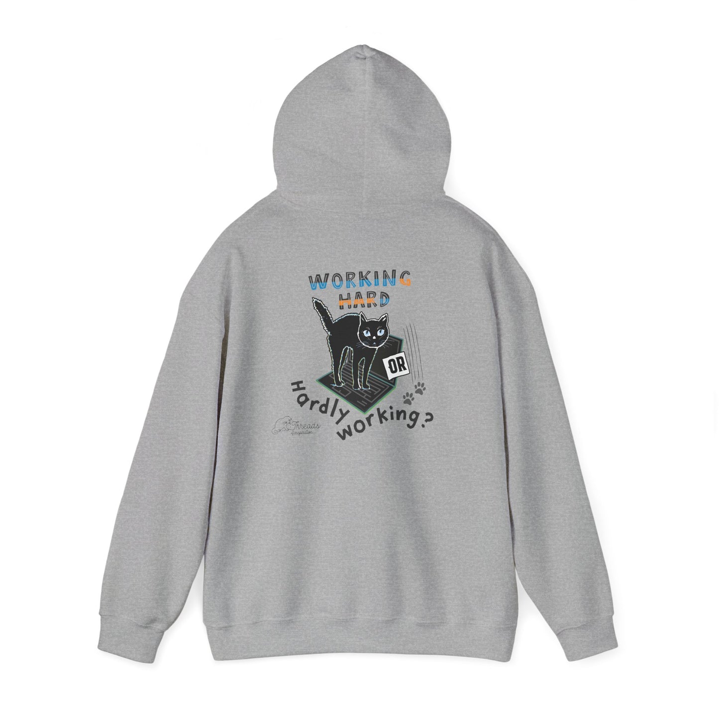 Working Hard Hardly Working Cat Hoodie. Unisex Heavy Blend™ Hooded Sweatshirt