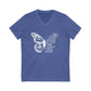 She whispered I am the storm - white print. Unisex Jersey Short Sleeve V-Neck Tee