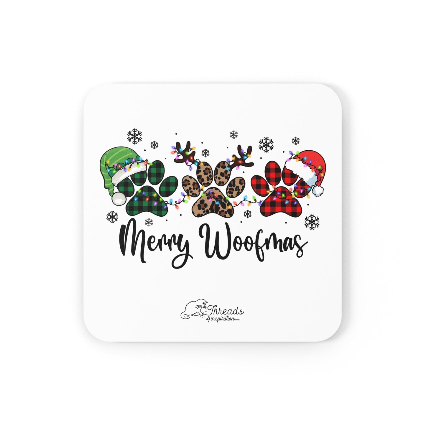 Merry Woofmas Coaster. Hardboard Back Coaster