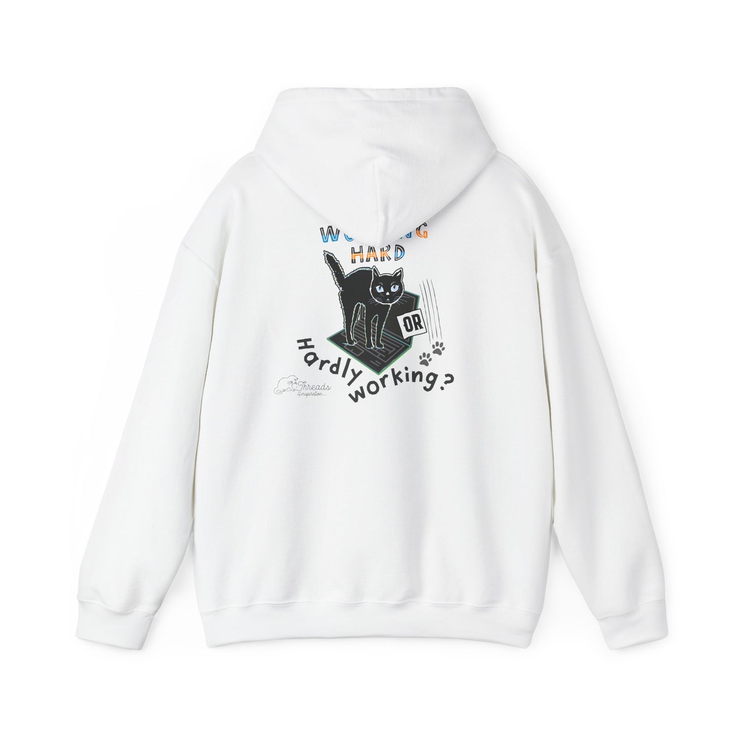 Working Hard Hardly Working Cat Hoodie. Unisex Heavy Blend™ Hooded Sweatshirt