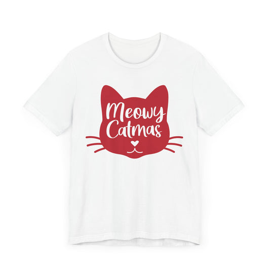 Meowy Catmas Christmas Cat T-Shirt. Unisex Jersey Short Sleeve Tee