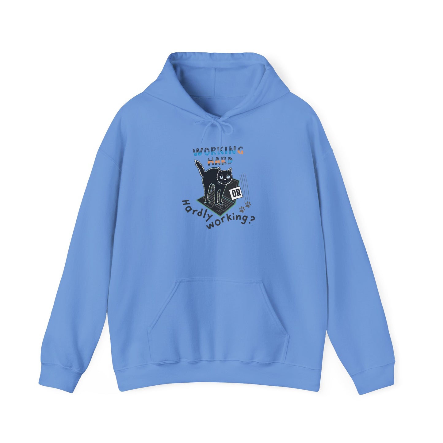 Working Hard Hardly Working Cat Hoodie. Unisex Heavy Blend™ Hooded Sweatshirt