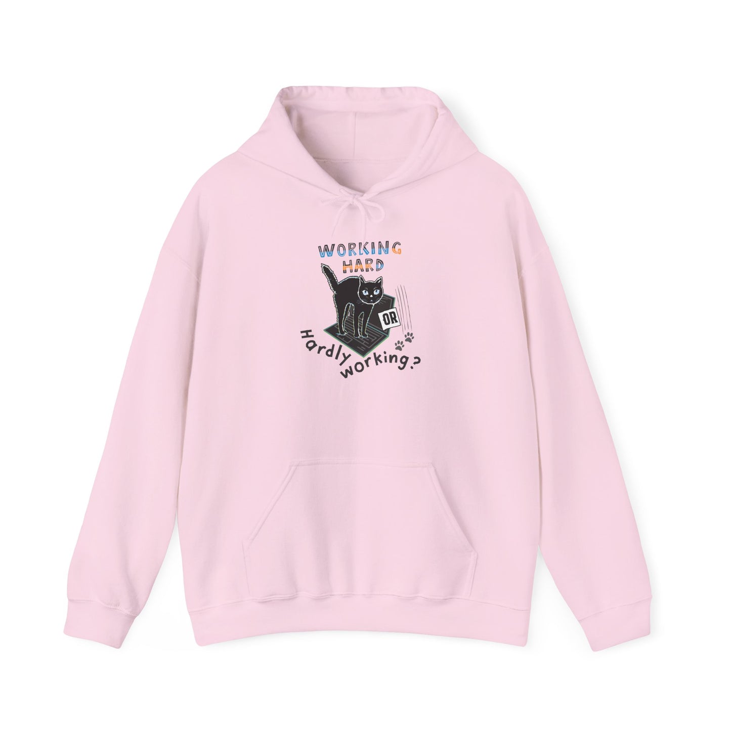 Working Hard Hardly Working Cat Hoodie. Unisex Heavy Blend™ Hooded Sweatshirt