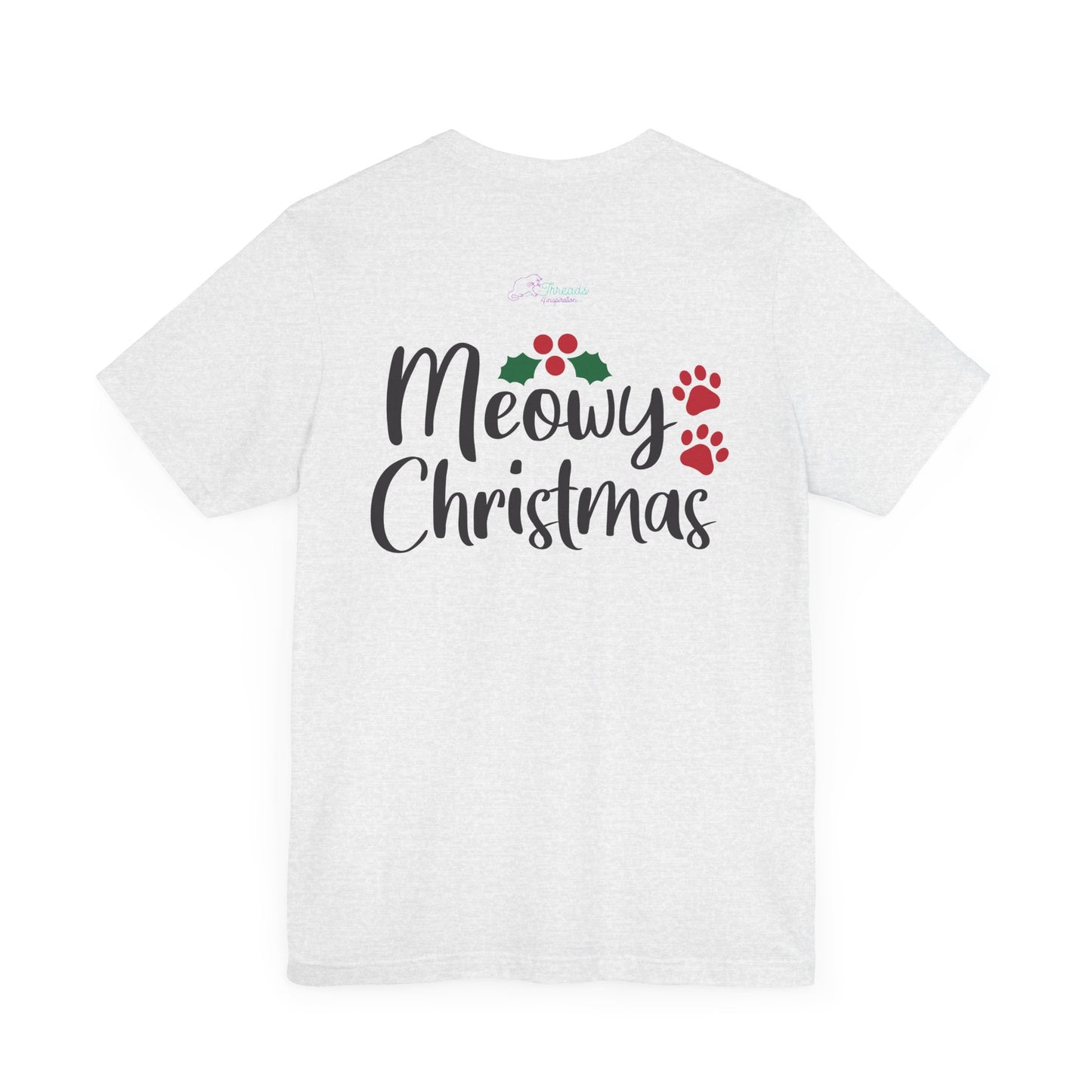 Meowy Catmas Christmas Cat T-Shirt. Unisex Jersey Short Sleeve Tee