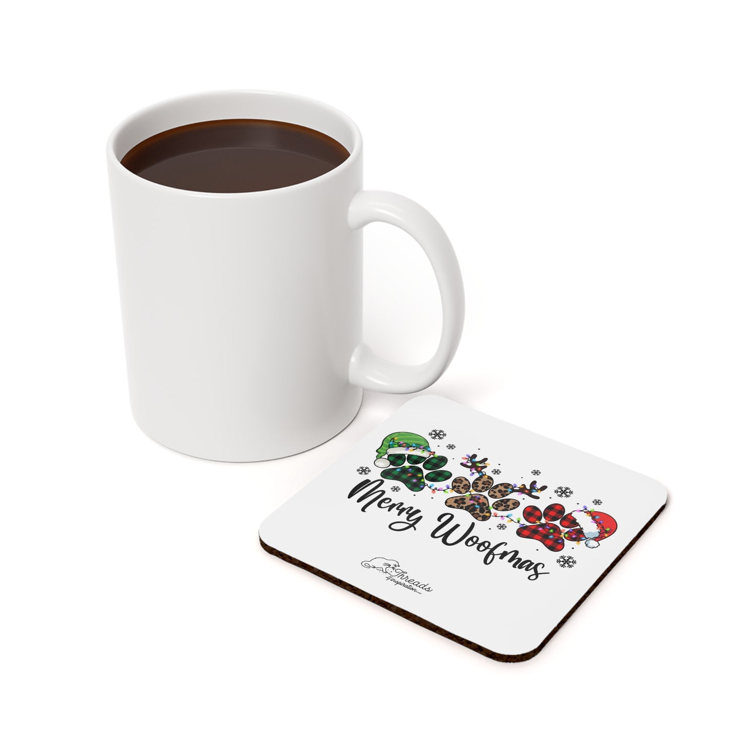 Merry Woofmas Coaster. Hardboard Back Coaster