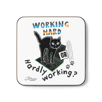 Working Hard Hardly Working Cat Coasters. Hardboard Back Coaster