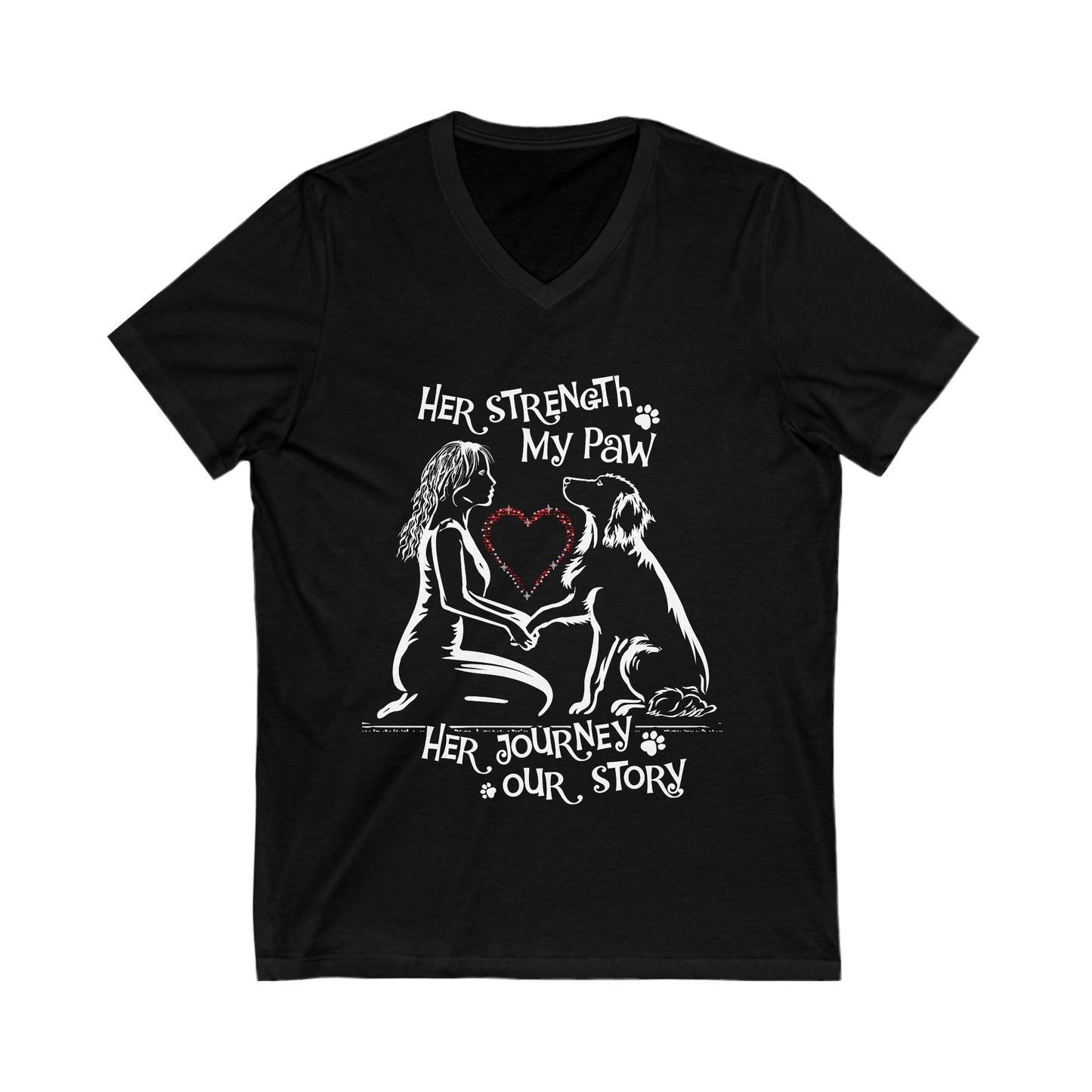 Her Strength My Paw Her Journey Out Story Dog White Print. Unisex Jersey Short Sleeve Tee