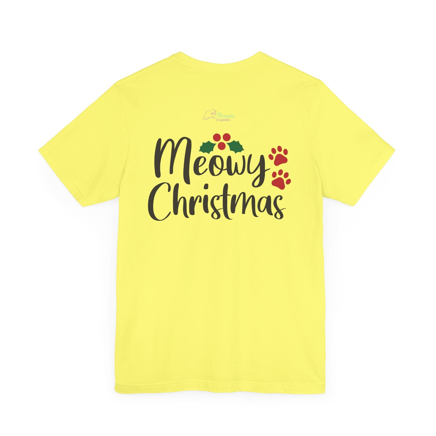 Meowy Catmas Christmas Cat T-Shirt. Unisex Jersey Short Sleeve Tee